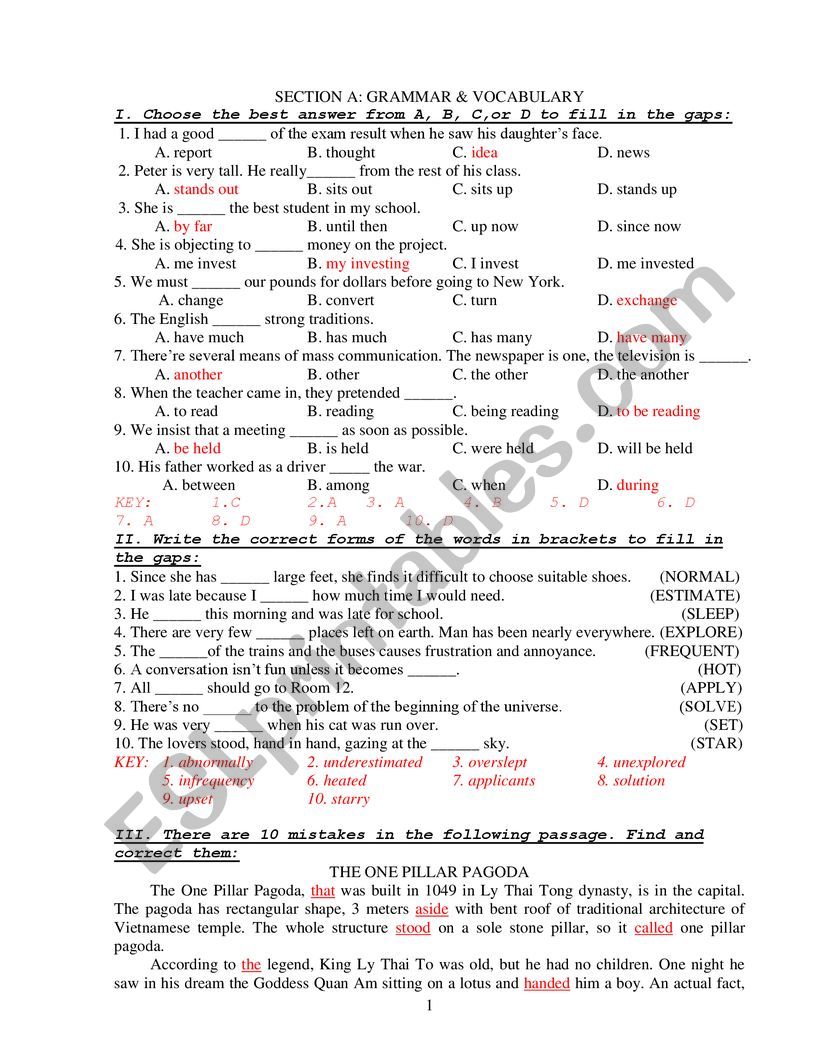 Test 7 worksheet