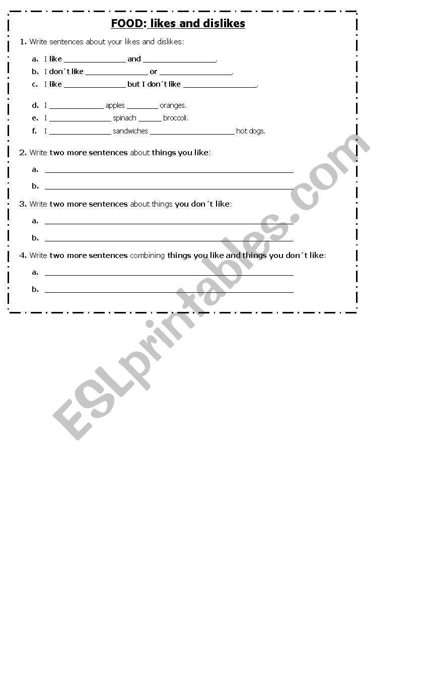 Food: likes & dislikes worksheet