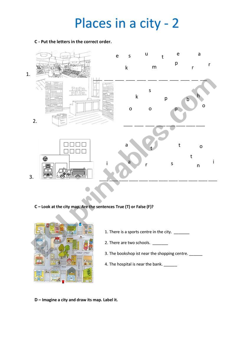 Places in a city - part II worksheet