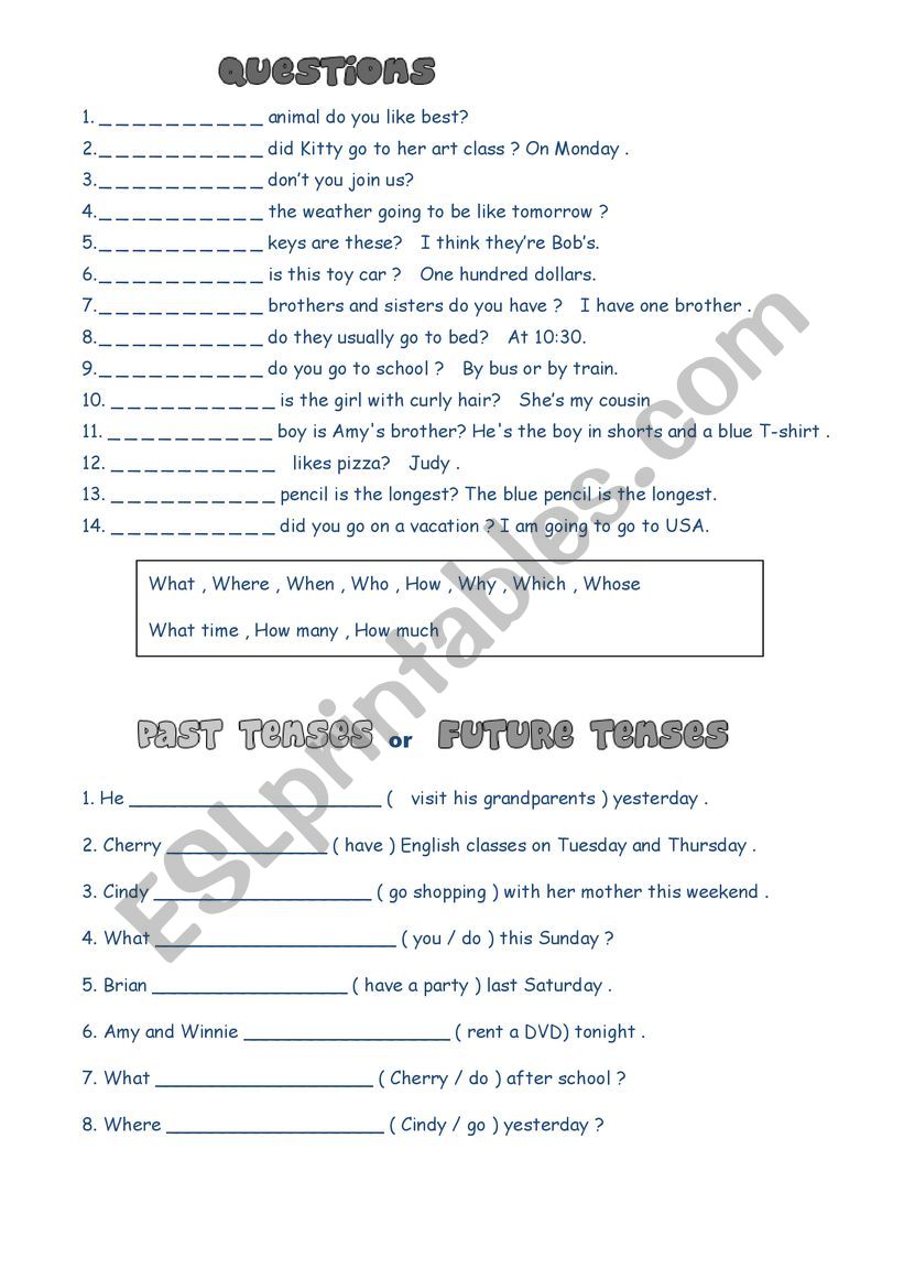 Question Words  worksheet