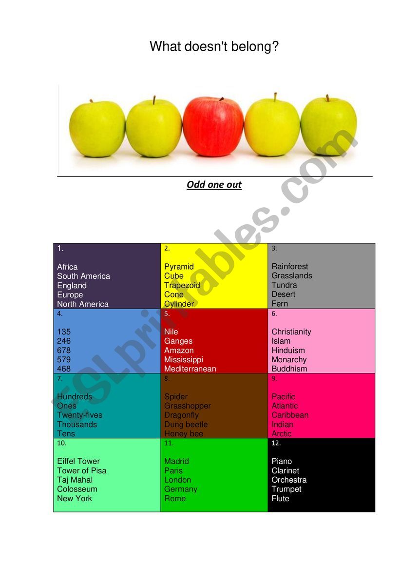 odd one out  worksheet