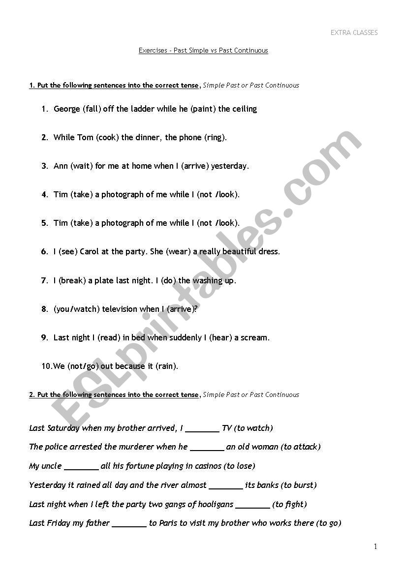 Exercises - Past Simple vs Past Continuous