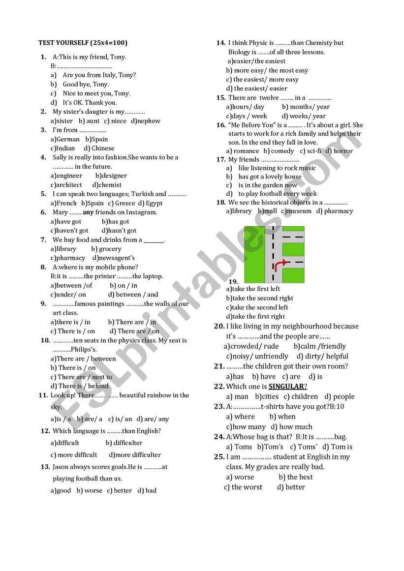 test yourself worksheet