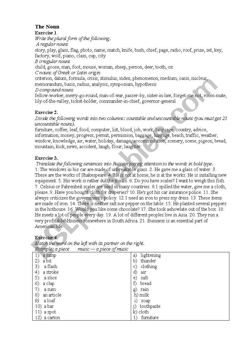 The Noun worksheet