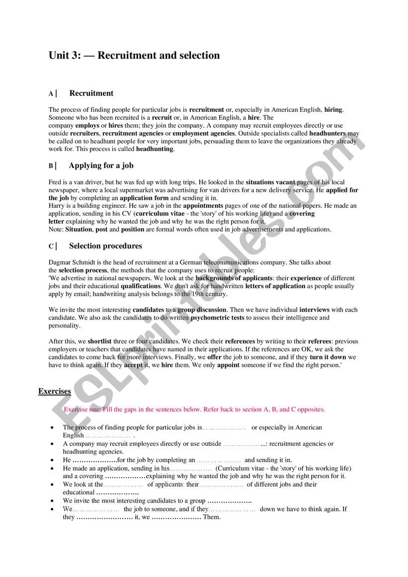 recruitment worksheet