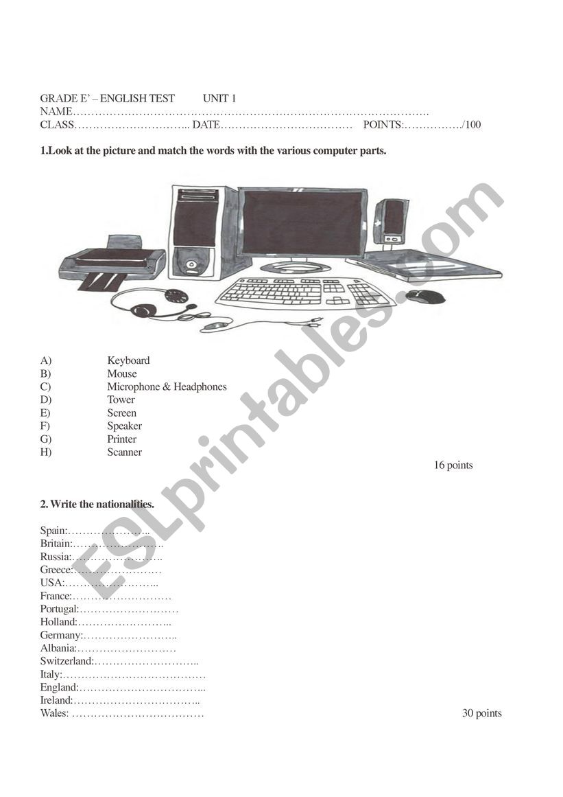Test Unit 3 worksheet