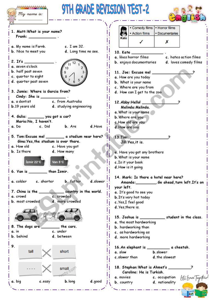 Multiple Choice Test-2 worksheet