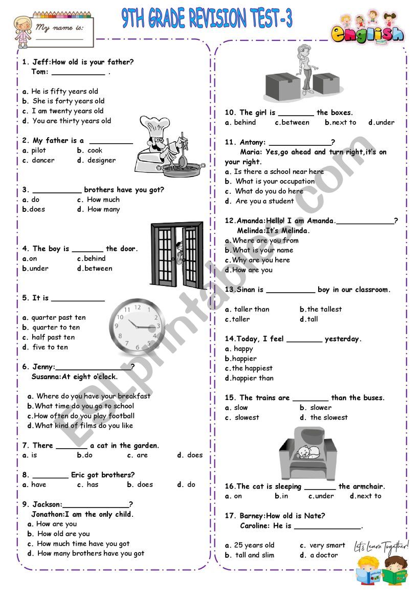 Multiple Choice Test-3 worksheet