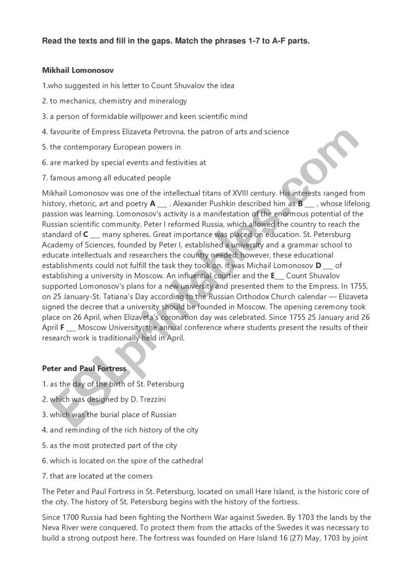 Read the texts and fill in the gaps. 