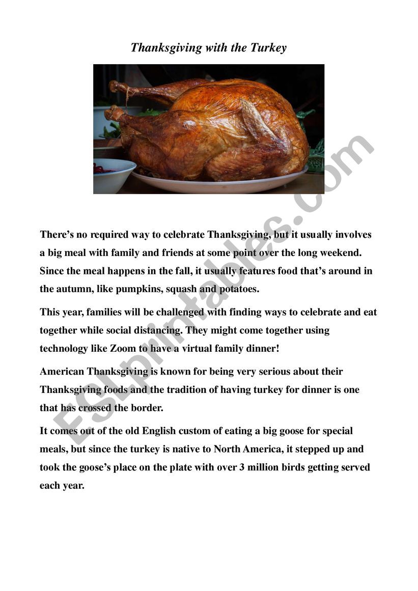 Thanksgiving with the Turkey worksheet