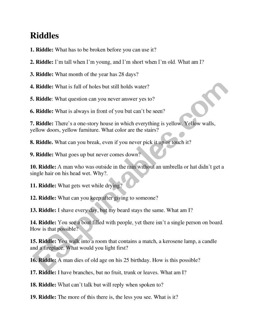 riddles worksheet