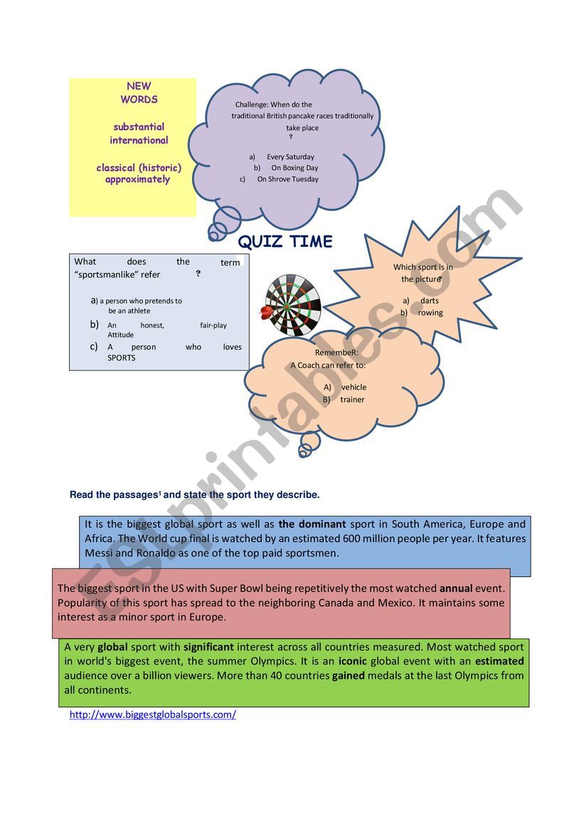 QUIZ ABOUT SPORTS worksheet