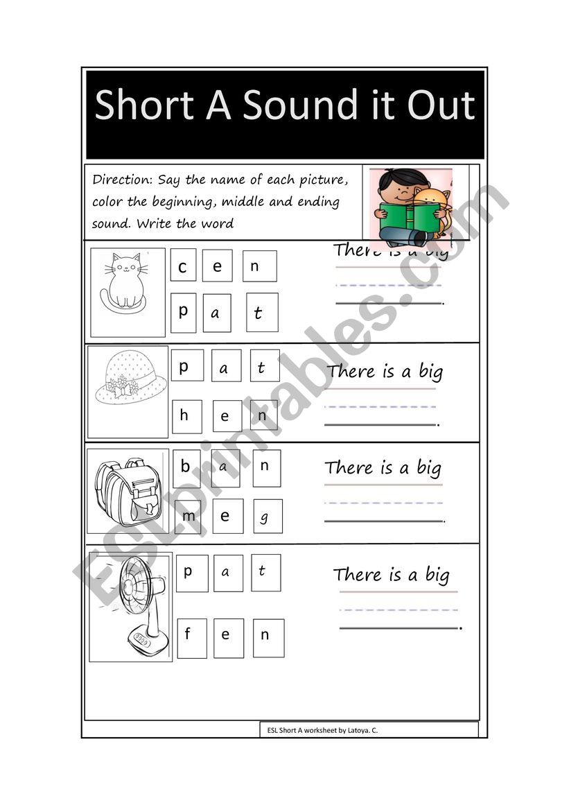 Short A sound it out worksheet