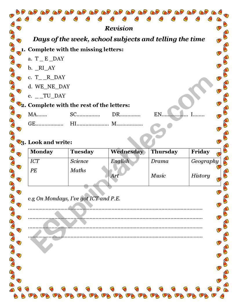 Revision worksheet
