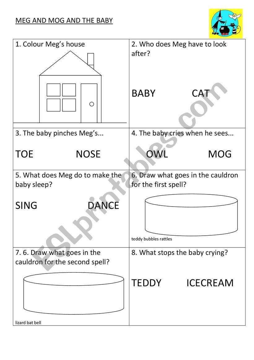 Meg and Mog and the Baby worksheet