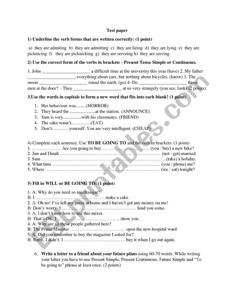 Test paper worksheet