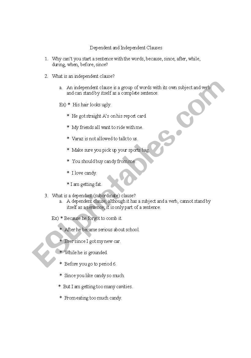 Dependent and Independent Clauses