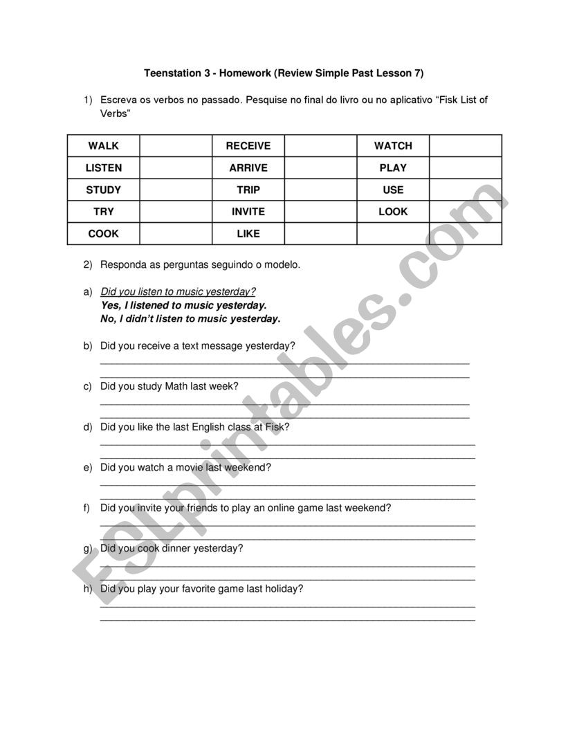 Simple past review worksheet