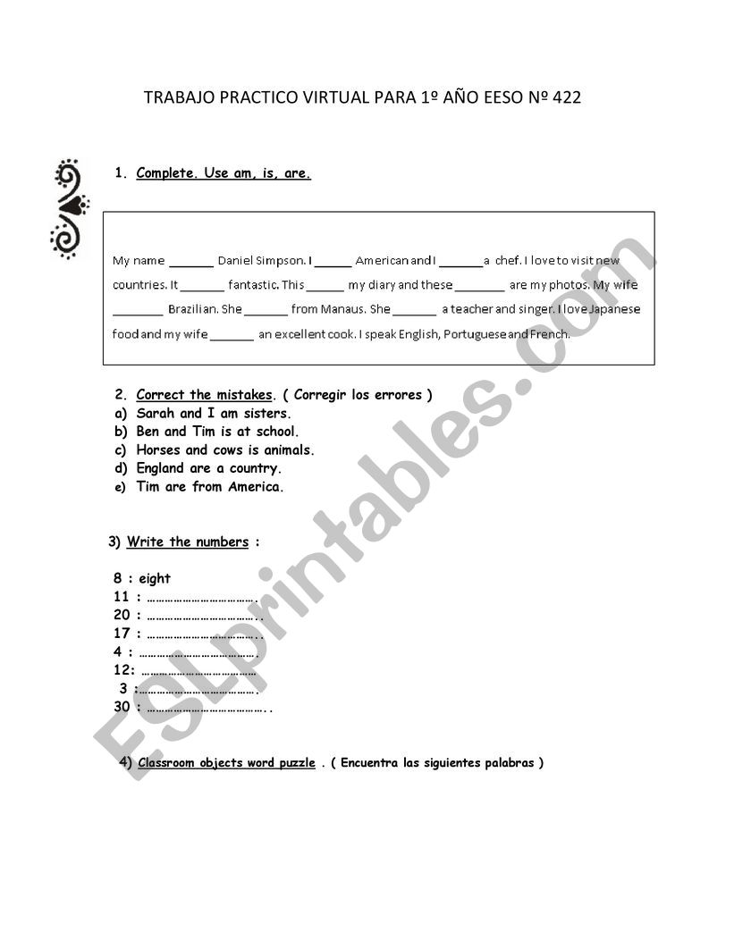 Diagnostic test worksheet