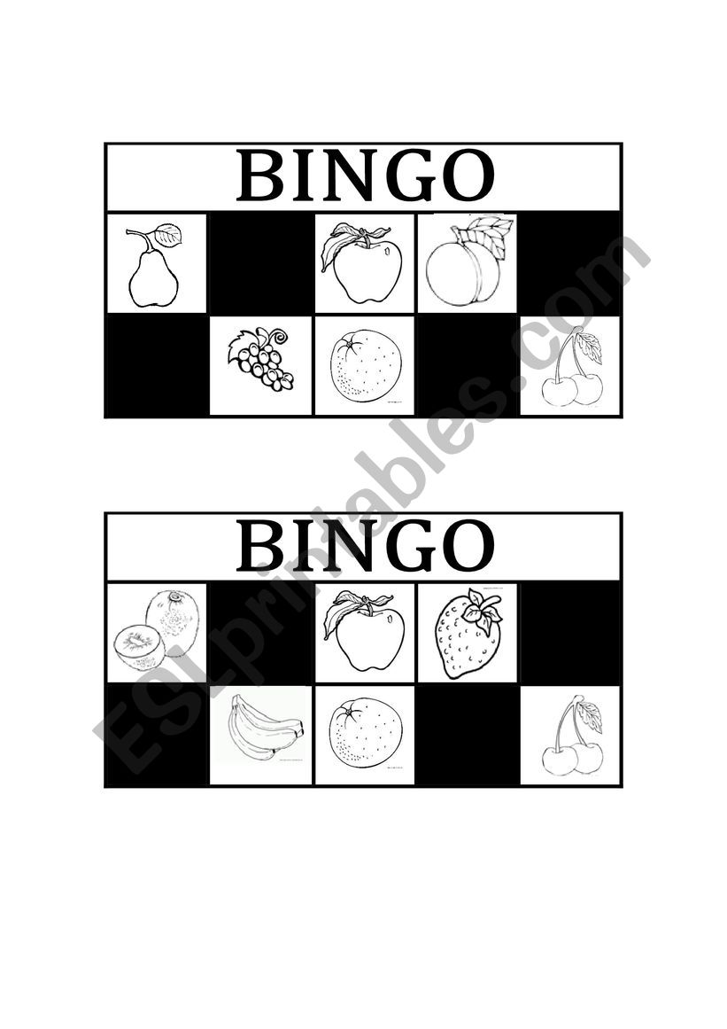 Fruits bingo worksheet