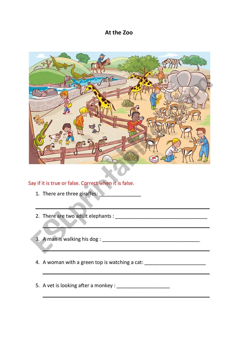 At the zoo worksheet