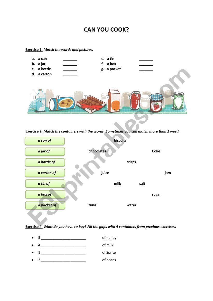 Containers worksheet