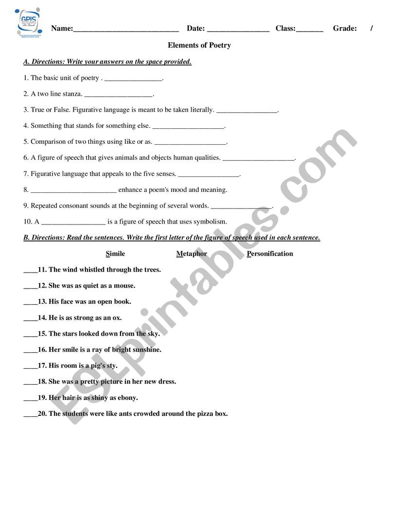 poetic devices worksheet worksheet