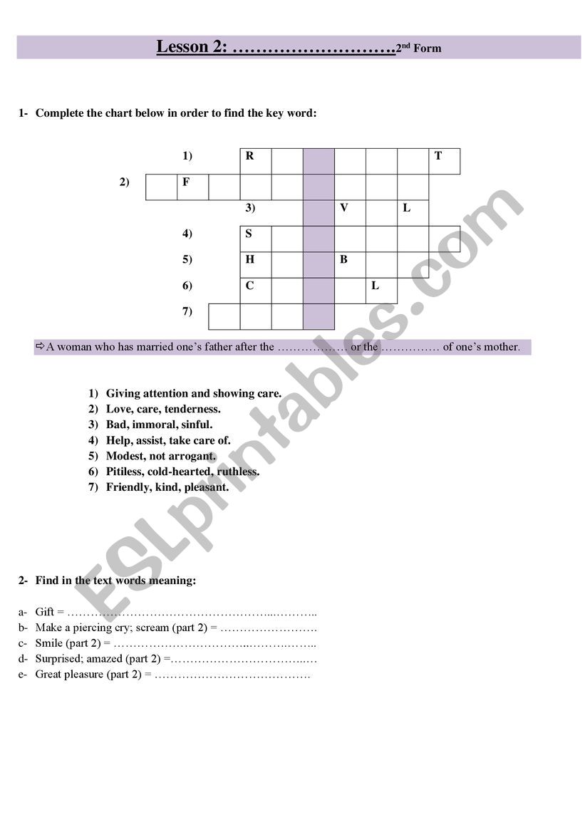 The Stepmum worksheet