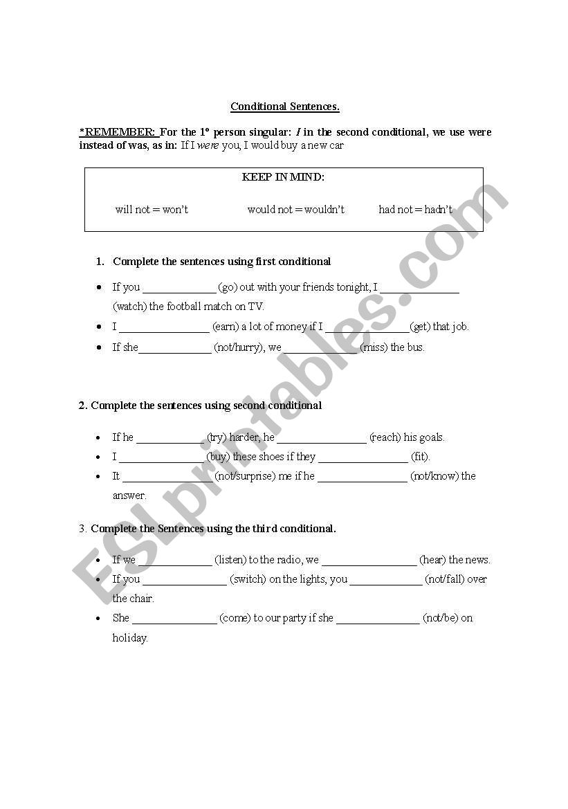 Conditional sentences worksheet