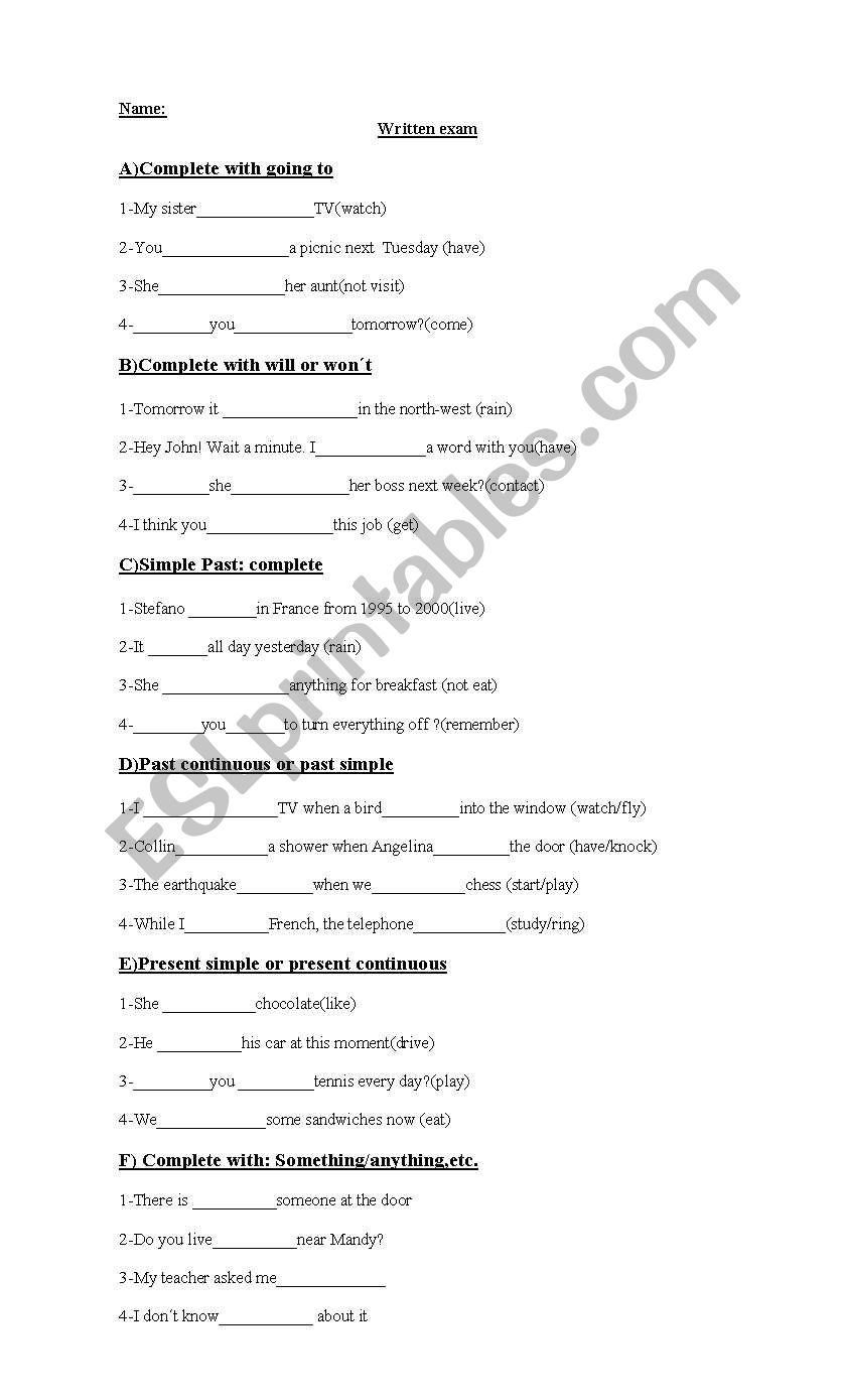 Tenses worksheet