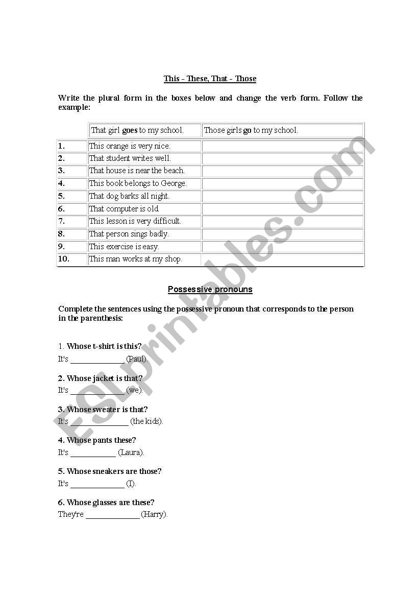 Pronouns worksheet