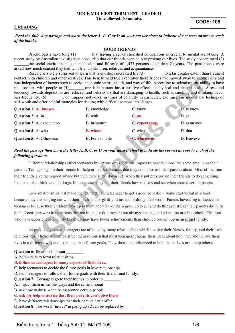 English 10 Vietnam worksheet