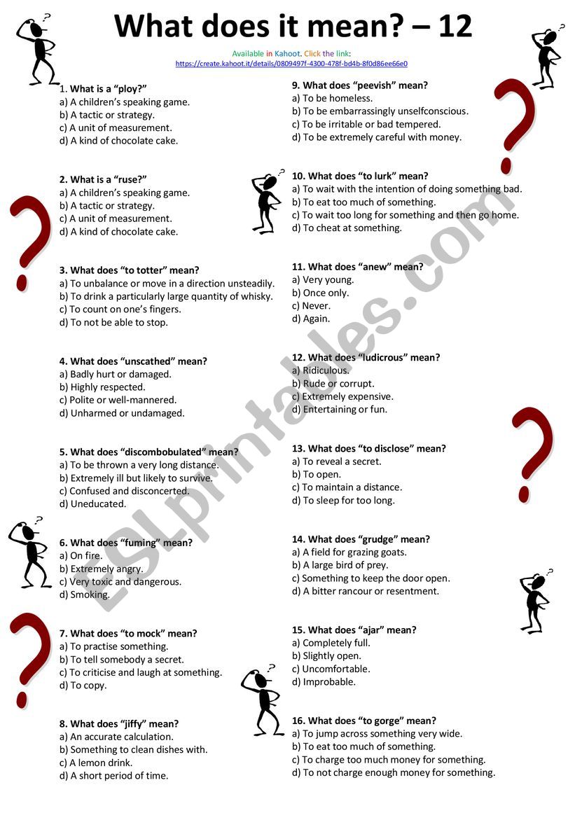 What does it Mean? 12 worksheet