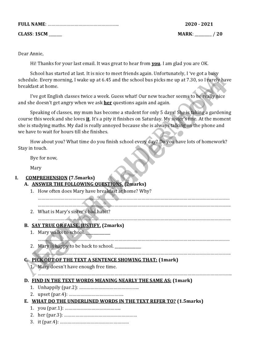 GLOBAL TEST worksheet