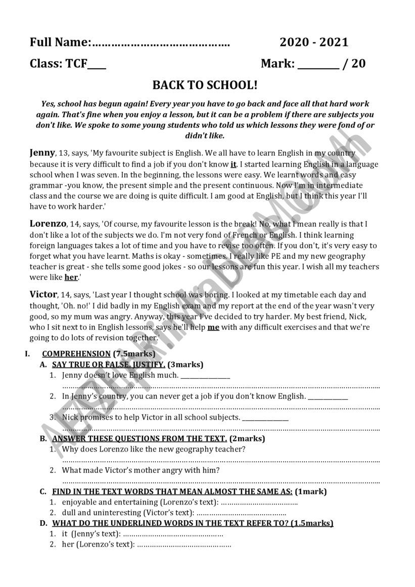 GLOBAL TEST FOR COMMON CORE worksheet