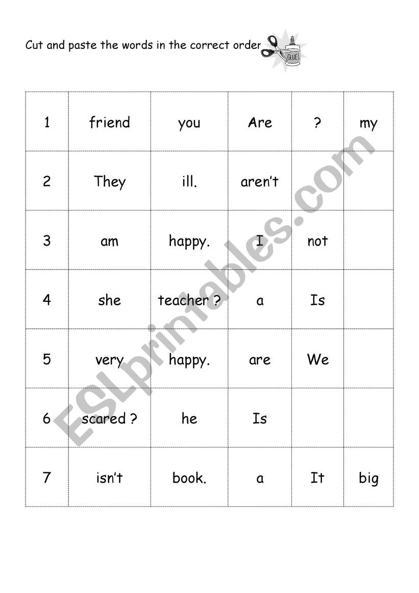 Cut and paste worksheet