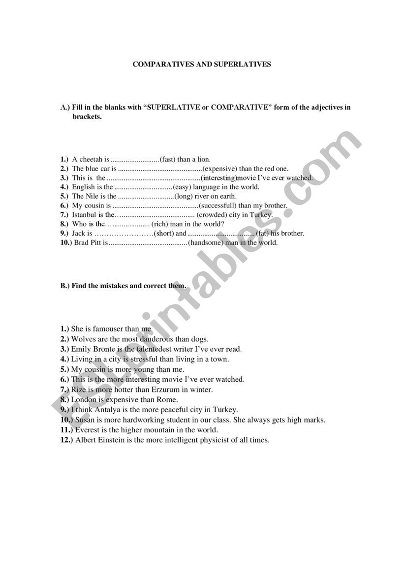 comparatives and superlatives worksheet