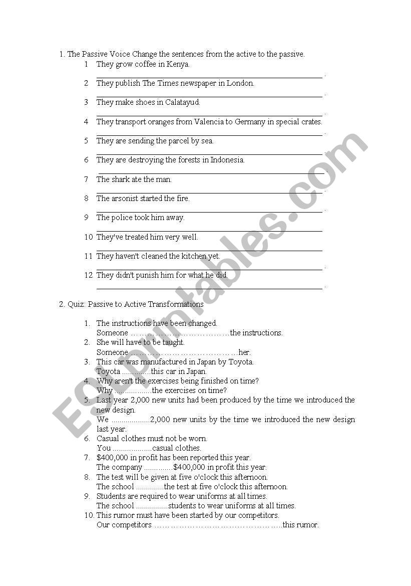 Passive voice exercises worksheet