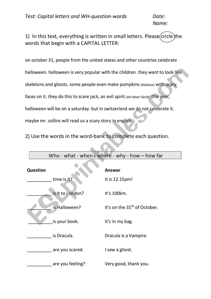 Capital Letters & WH-Question Words (Halloween Edition)