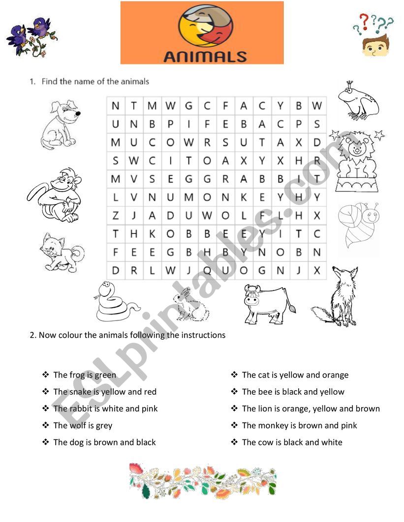 Animals worksheet