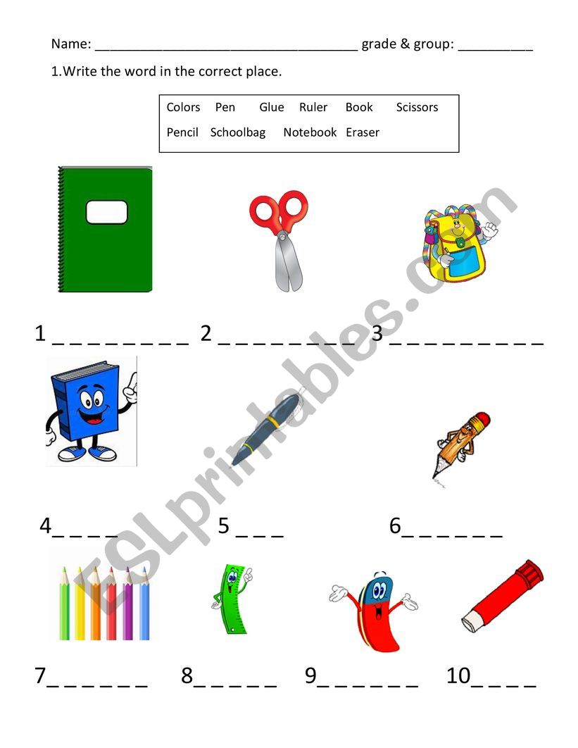 Stationery worksheet