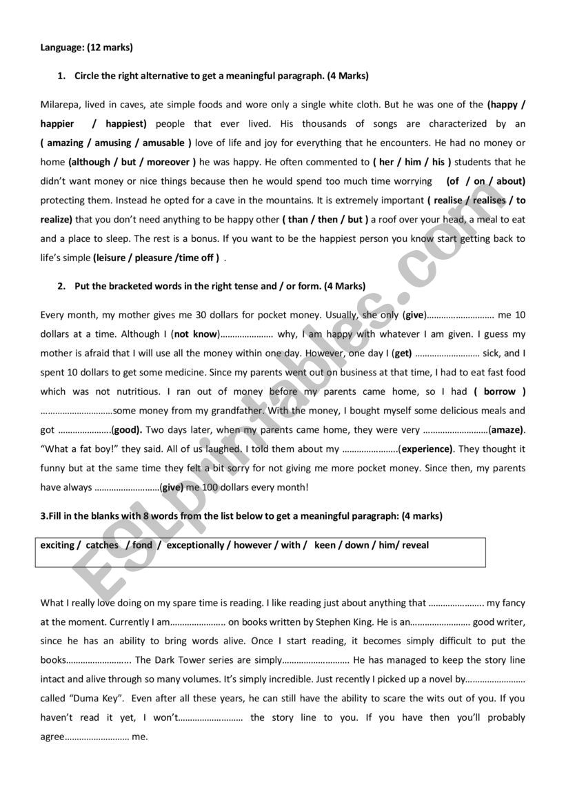 mid term test1 for 1st form worksheet