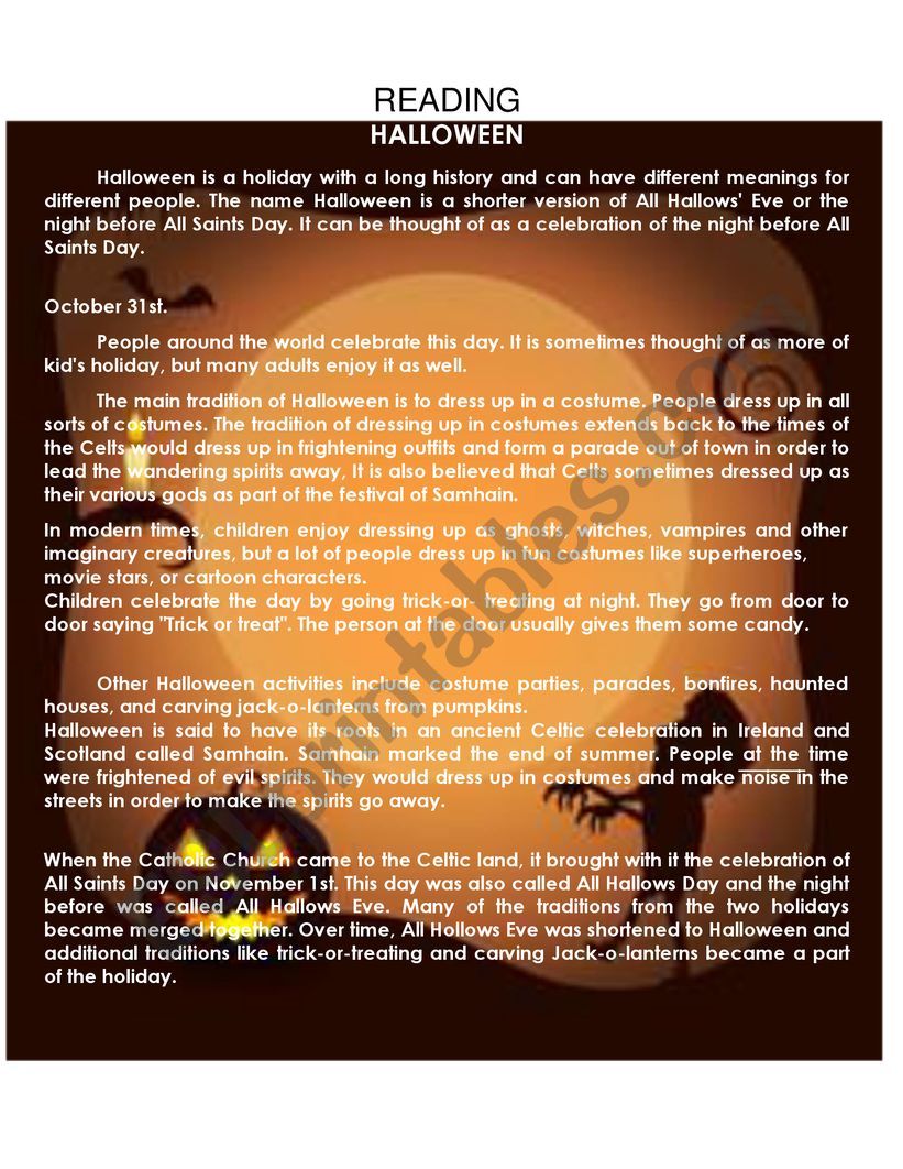 Reading About Halloween worksheet
