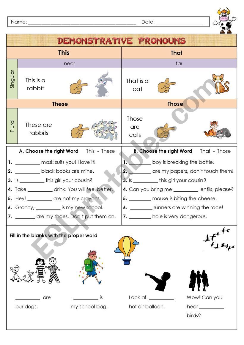 Demonstrative pronouns worksheet