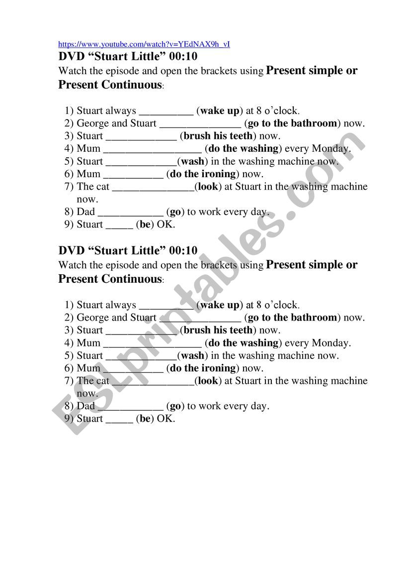 Worksheet Stuart Little ep. Stuck in the washing machine