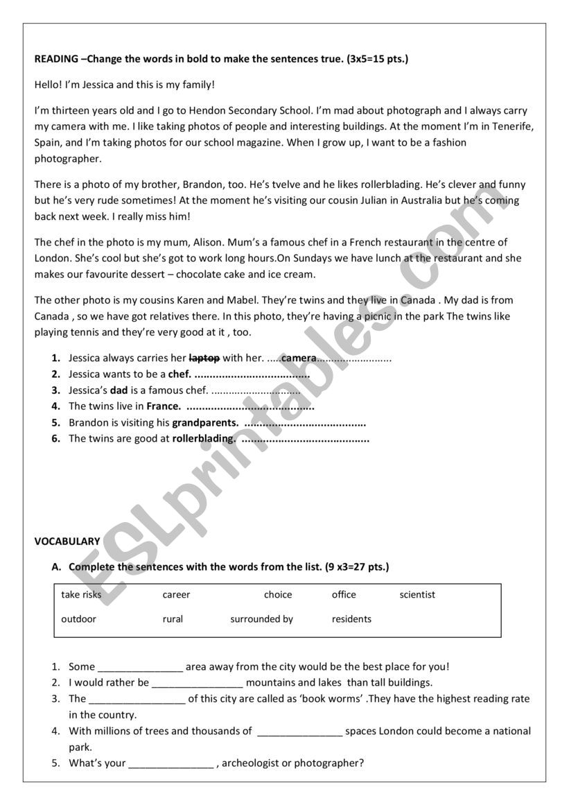 exam for impact 1 worksheet