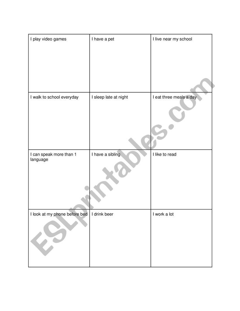 Present simple Lead In worksheet