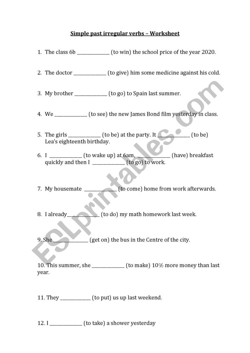 Worksheet Simple Past and Rules