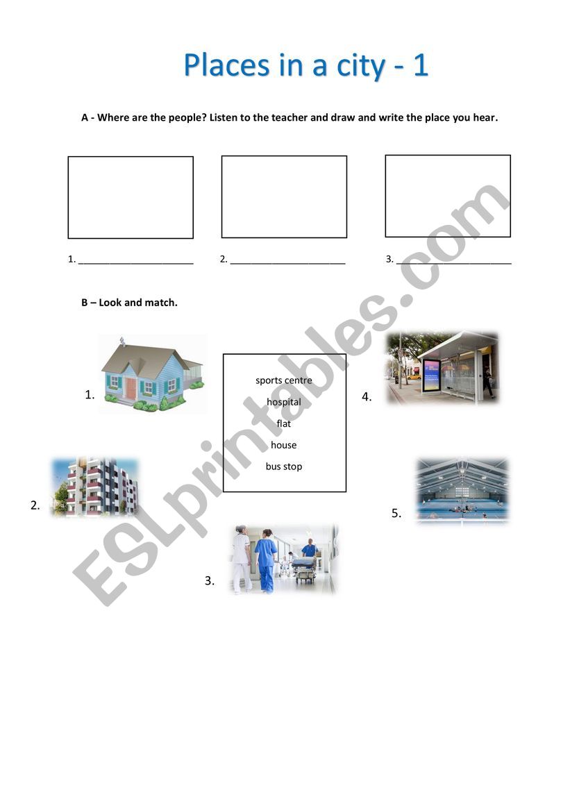 Places in a city - part I worksheet