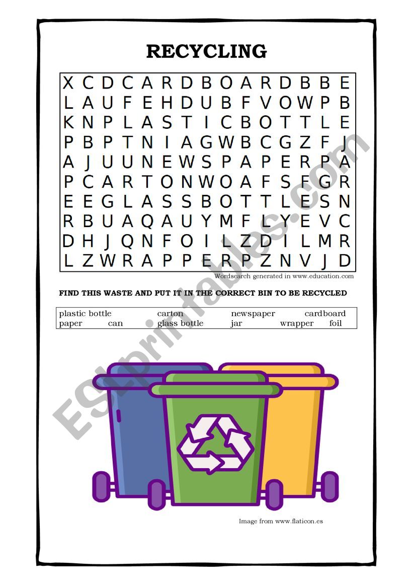 RECYCLING WORDSEARCH worksheet